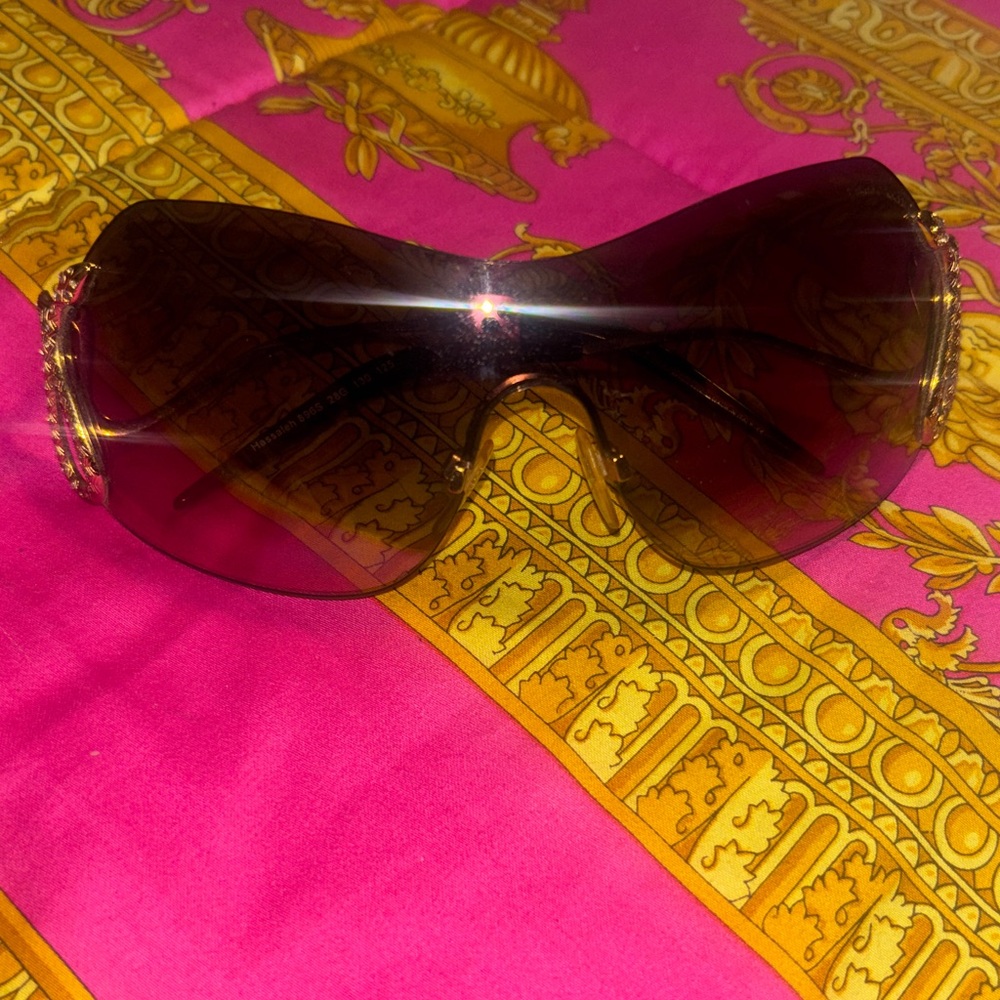 Roberto Cavalli Brown Gradient Shield Sunglasses with Gold Accents